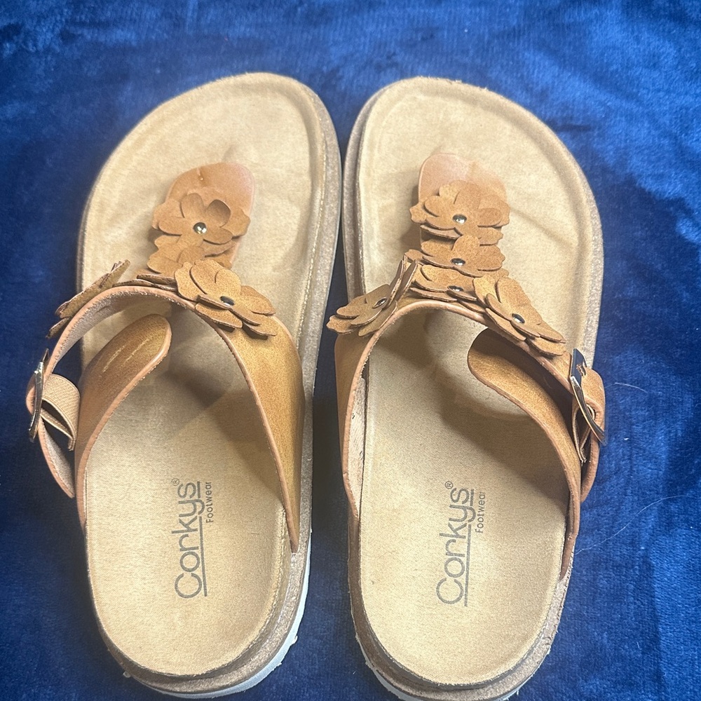 Corkys Brown Floral Slide Sandals